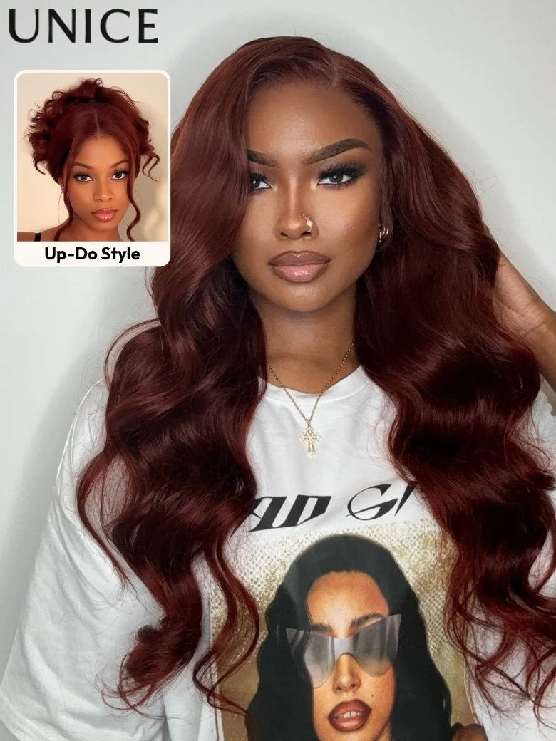 UNice No Slip 7x5 Lace Glueless Reddish Brown Body Wave Human Hair Wigs 150% Density