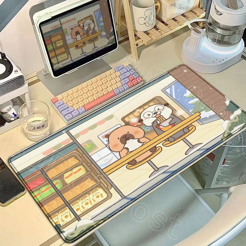 Large Cute Capybara Cartoon Mouse Pad - Non-Slip Rubber Office Decor Kawaii Anime Desk Mat Rug