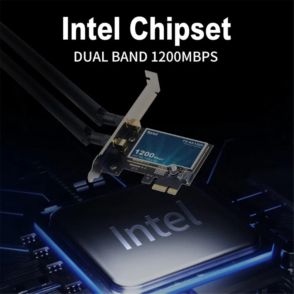 FENVI 무선 와이파이 카드 PCIE 어댑터 FV-AC1200, 듀얼 밴드 2.4Ghz, 5Ghz, 802.11AC, 블루투스 4.0, 와이파이 어댑터 Win7, 10/11, 1200Mbps