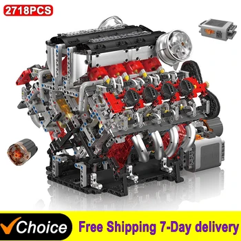 MOC Technik Electrically Driven No.V8 Engine Model Car Building Blocks Set Creative Educational Toy christmas Gifts for Boy Kids 1