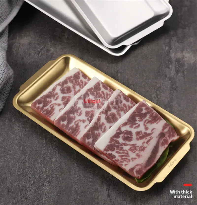 304 gold golden Stainless Steel Food Storage Trays BBQ Sushi Flat Dish Bread Pastry Baking Pan Kitchen Fruit Vegetable Plate 3