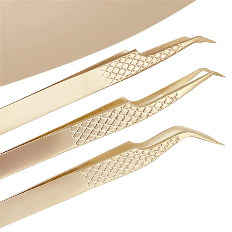 Eyelash Tweezers 1PC Precision False Eyelashes Fan Lash Extension Supplies Pearl Gold Nail Clips