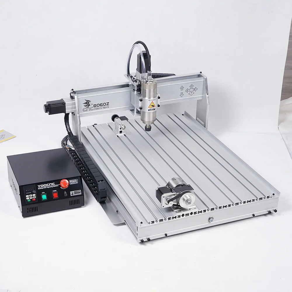 LY 8060Z 2200W 알루미늄 목재 조각기 목재 라우터 리니어 가이드웨이 레일 4축 핸들 USB 포트 포함 DIY 금속 작업용
