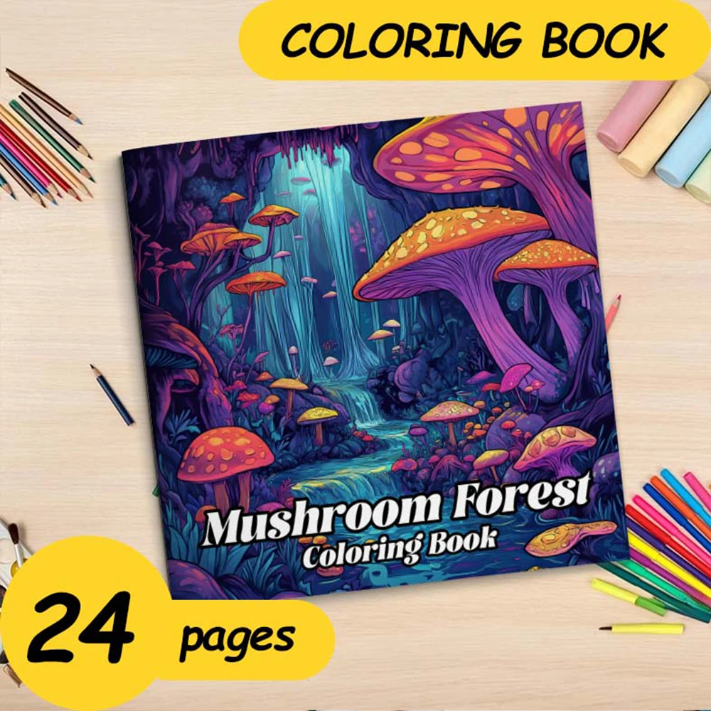Mushroom Forest Coloring Book For Birthday Party Relieve Stress Kill Time Graffiti Painting Drawing Art Adult Picture Book 2