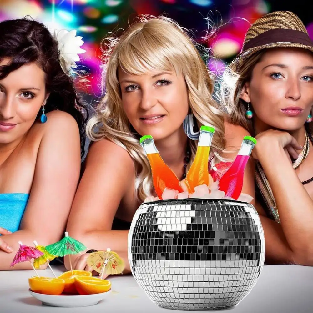 Flash Ice Bucket Disco Ball Shape Prism Load Bearing Large Capacity Cold Resistant Glass Mirror Disco Ice Bucket Party Supply