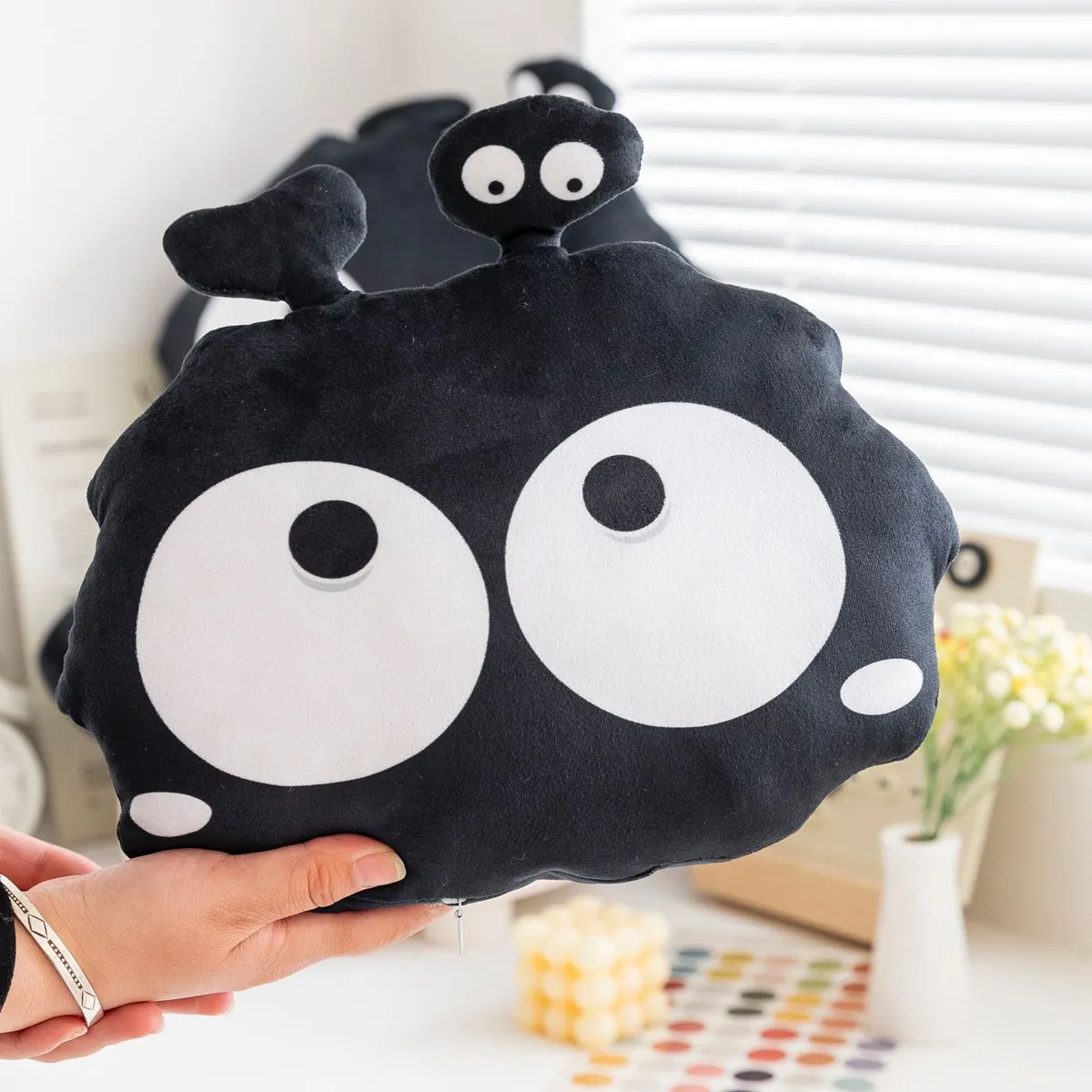 Cute Black Monster Plush Toys Kawaii Ghost Pillow Cushion Stuffed Doll for Children Sleep Hug Pillow Birthday Gift 4