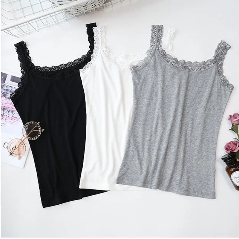 Summer Sleeveless Women Tank Top With Lace Top Red Inside Wear Lace Camisoles Loose Underwear Womens Clothing Vest