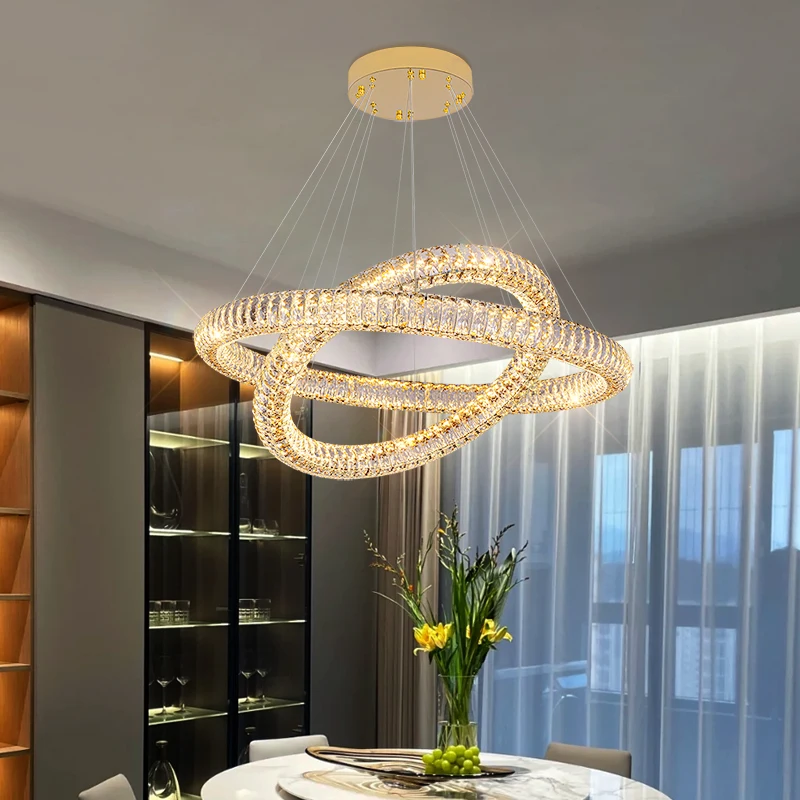 

High-end designer living room chandelier light luxury ring crystal chandelier Modern simple luxury dining room chandelier