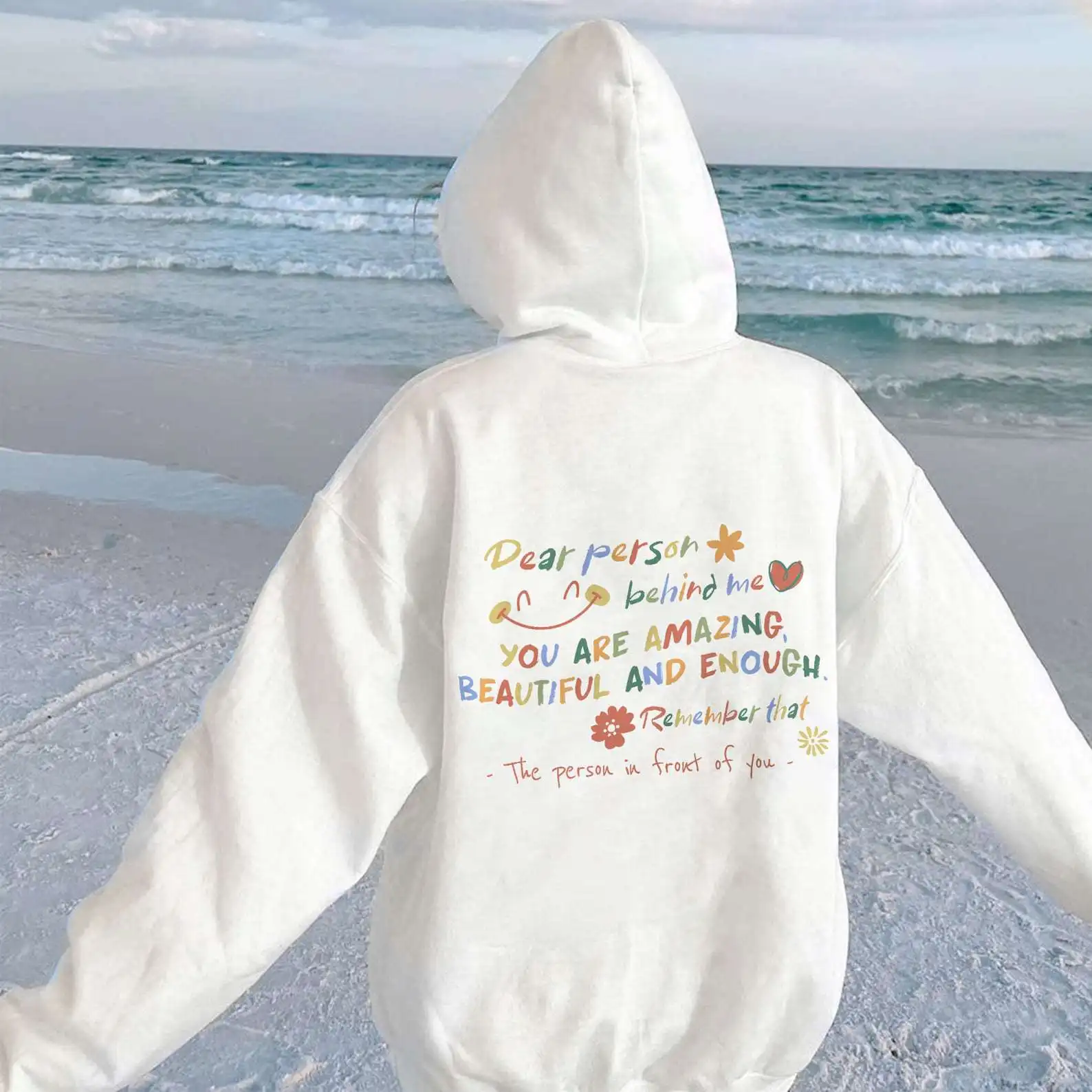 2023 Hoodies Dear Person Behind Me Letter Print Fashion Sweatshirt Hip Hop Casual Unisex Autumn Winter Fleece Streetwear Tops 5