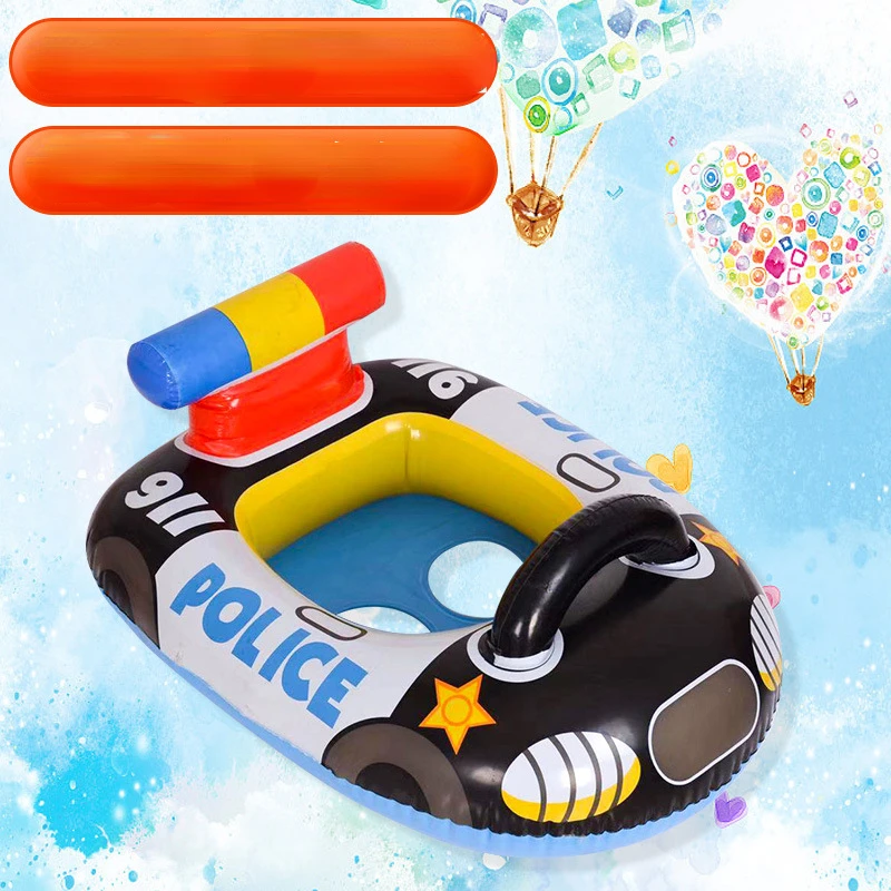 Summer Children's Water Entertainment Props Cartoon Police Car Yacht  Children's Seat Inflatable Swimming Ring Baby Water Toys| | - AliExpress