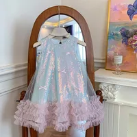 Robe d'été en coton pour filles, nouvelle collection, style coréen, avec nœud scintillant, jupe de princesse décontractée et simple pour les fêtes quotidiennes 2