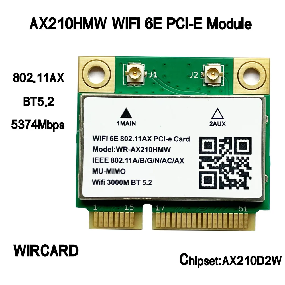 Mini Placa de Rede Ax210 Wlan do Cartão de Wifi Pci-e para Win10 Wifi6e 5374mbps Ax210hmw Pci-e Bluetooth 5.2 802.11ax 2.4g 5g