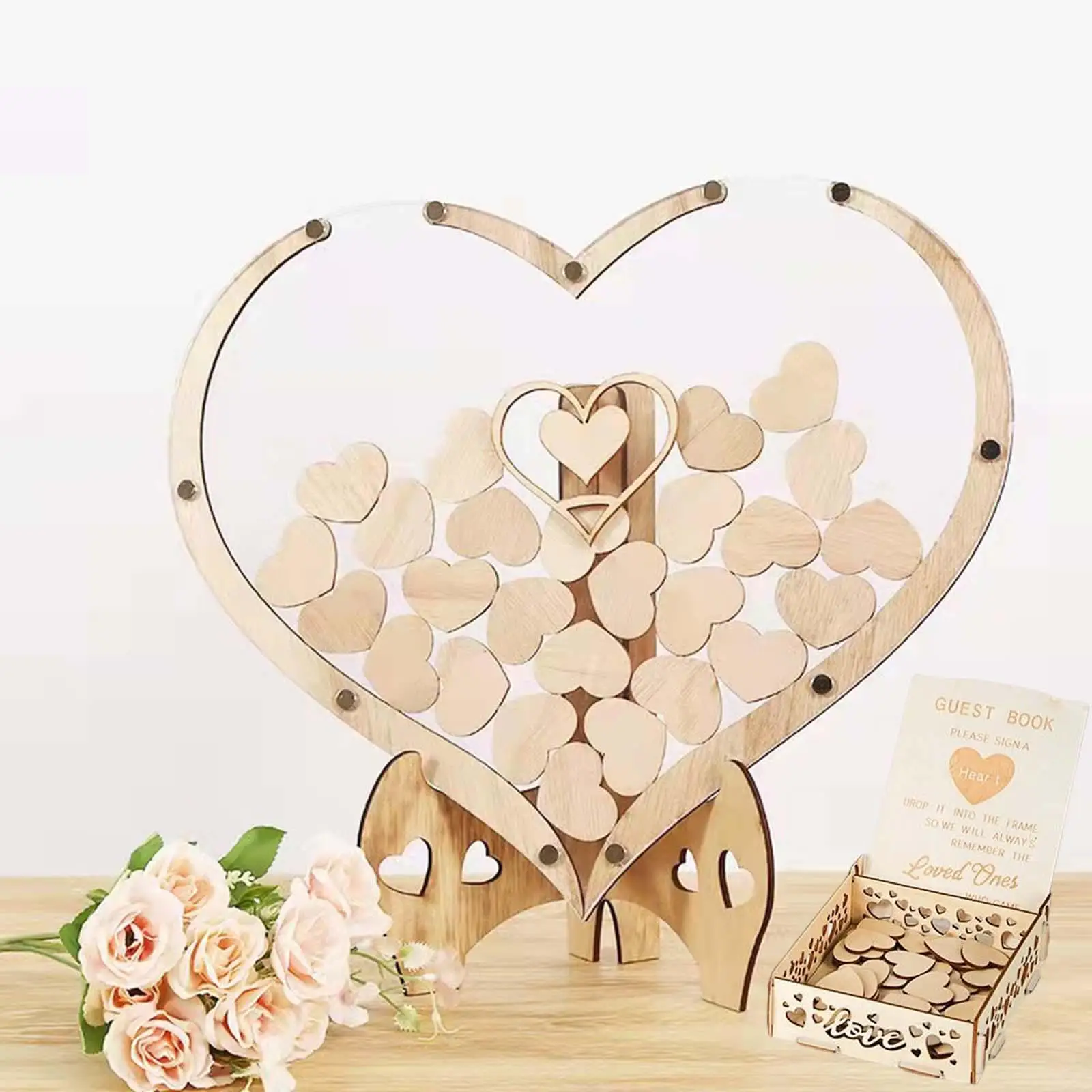 Wedding Guest Book Alternative – 66 Wooden Blocks With Display Box, Sign-In For Weddings, Baby Showers, Birthdays