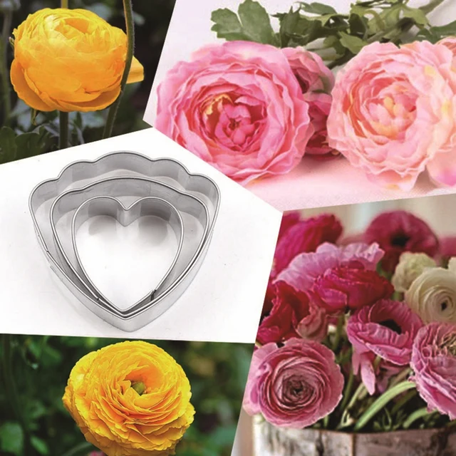 3 Db/Beállított Ranunculus Sziromvágók Set Rozsdamentes Acél Süti Fondant Sütemény Díszítő Szerszámok