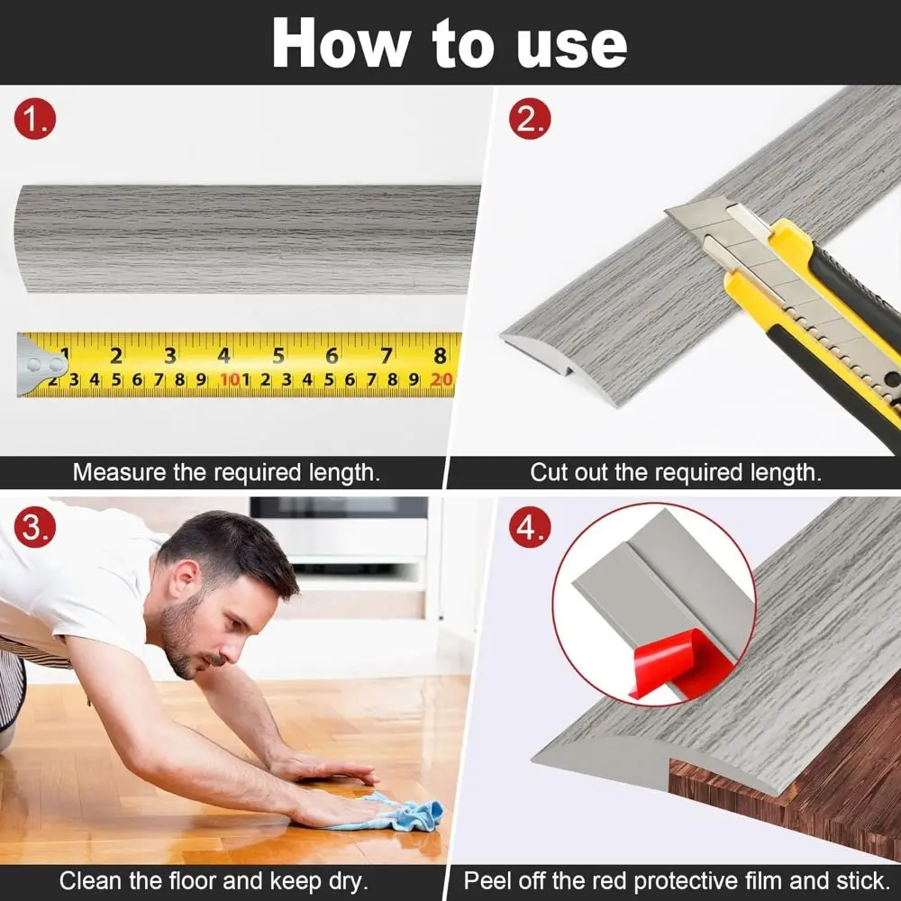 Carpet To Tile Floor Transition Strip Wear-resistant Cuttable Edging Trim Strip Self Adhesive Household Threshold Cover Doorway