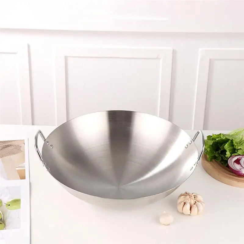 Stainless Steel Wok Round Bottom Wok Capacity Saute Pan - 32Cm