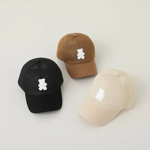 여름 아기 야구 모자, 귀여운 곰 아이 피크 캡, 소년 소녀 단색 조절 가능, 어린이 태양 모자 Gorras 기자 4