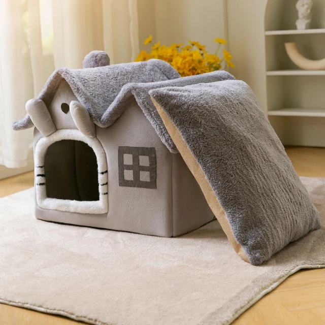 Foldable luxury pet house with detachable mat for winter warmth dog cave sofa pet bed house suitable for small medium-sized pets 2