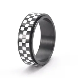 Checkered Gold - Plated Spinner Ring - Stylish Anxiety & Stress Relief Jewelry Gift - 8 (Black)