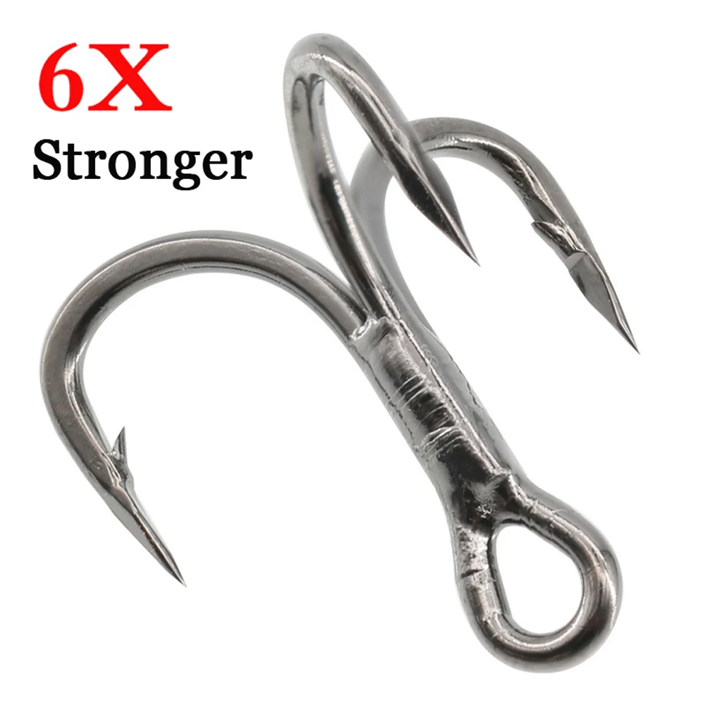 DONQL Fishing Hooks Treble Hook High Carbon Steel Treble Hooks Super Sharp  Solid Triple Barbed Fish Hook Size 3/0, Pack of 10 Black Chrome