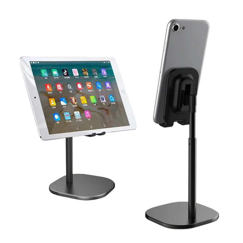 Ipad 전화 용 데스크탑 전화 홀더 태블릿 스탠드 범용 브래킷 텔레스코픽 조절 가능한 높이 각도 금속 라이브 지원