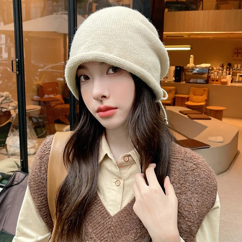 

New Winter Women Knitted Hat Keep Warm Solid Females Skullies Caps Fashion Leisure Windproof Earflap Hats Unisex Ladies Hats