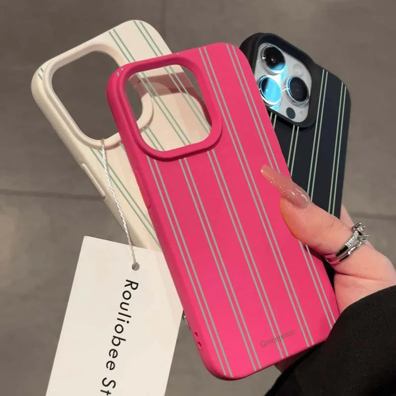 Green Stripe Lichee Pattern Shockproof Phone Case with Silicone Cover