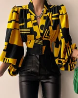 Women's Blouse Sexy Irregular V Neck Blusas Fashion Lantern Sleeve Solid Autumn Elegant Streetwear Casual Loose Tunic Top - Image 3