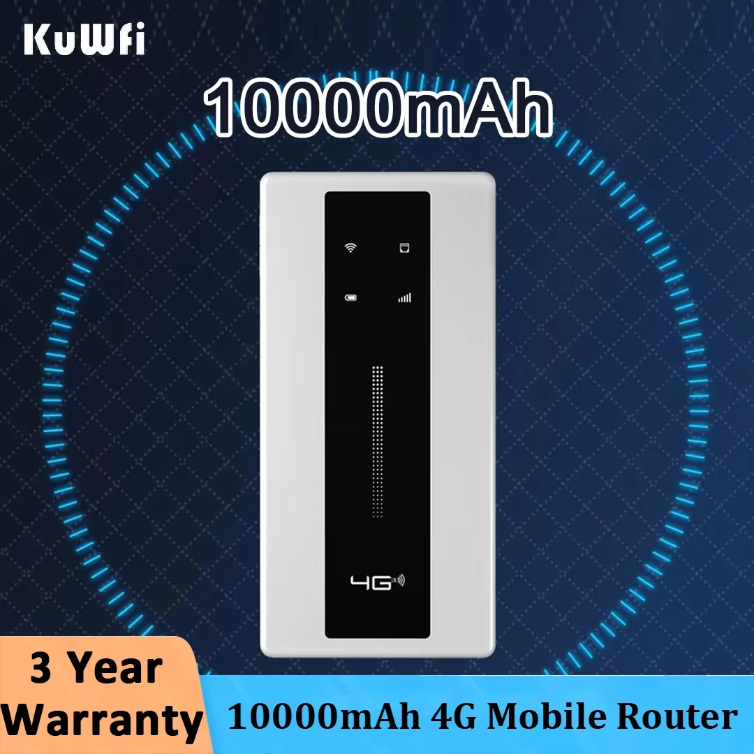 KuWFi 10000mAh 4G Mobile Wifi Router Portable Lte Router Outdoor Travel Pocket Wifi Hotspot Support WPS RJ45 Connect 10 Users wireless router