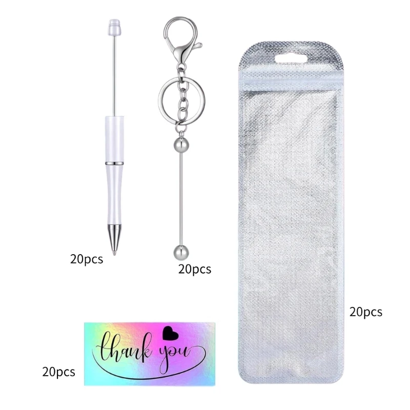 Set of 80 Ballpoint Pen Set with Colorful Bead Beadable Pens and Keychain for Customizing Stylish Stationery Decorations 37JB