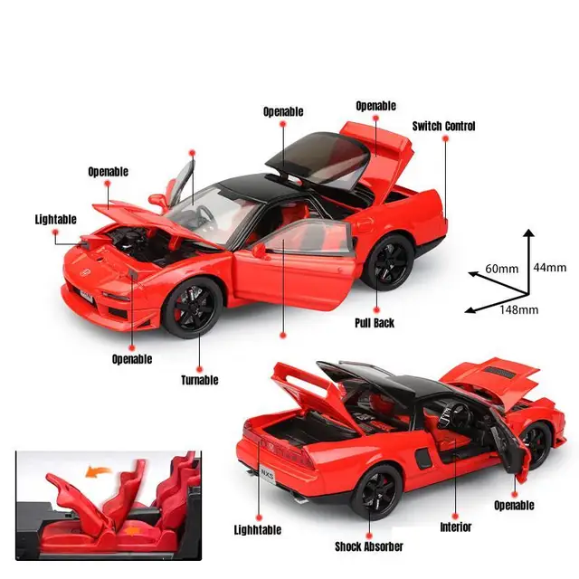 1/32 Honda Acura NSX NA1 JDM Racing Toy Car For Kid Diecast Vehicle Miniature Model Pull Back Sound Light Collection Gift Boys 2