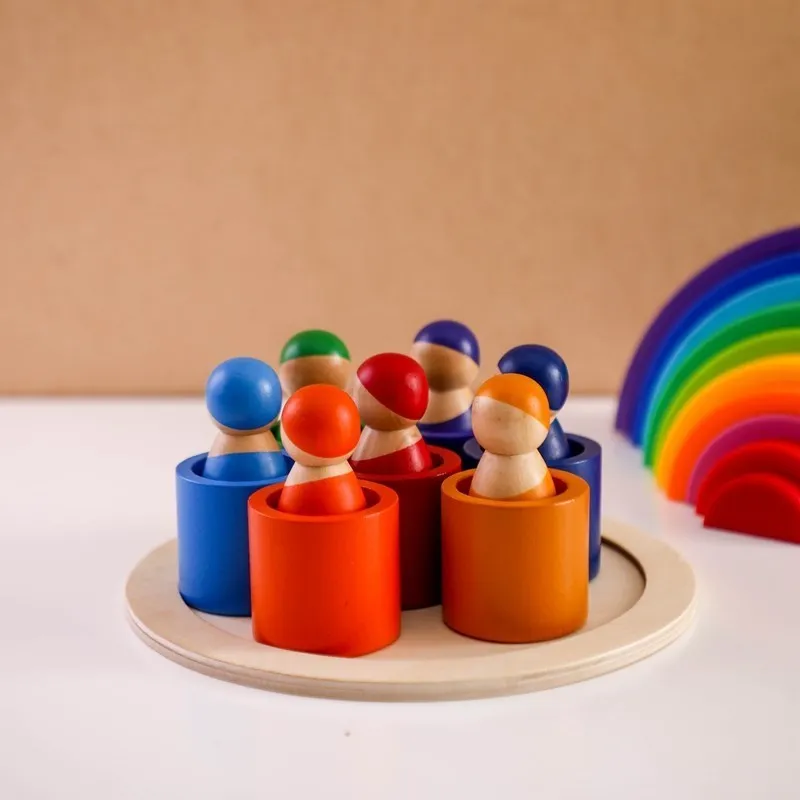 

Wooden Rainbow Blocks Montessori Toys Wooden Blocks Peg Dolls Brige Rainbow Stone Baby Toys Montessori Educational Toys