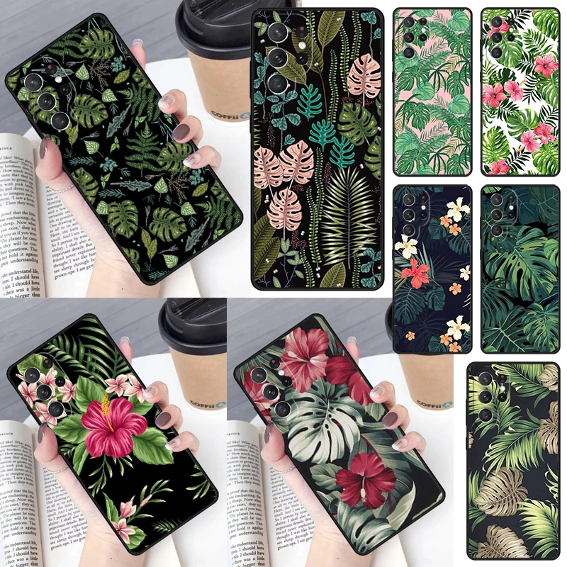 Monstera Flower Tropical Green Leaves Cover Per Samsung Galaxy S23 Ultra S22 S20 S21 Fe S9 S10 Plus Note 10 20 Ultra Phone Case