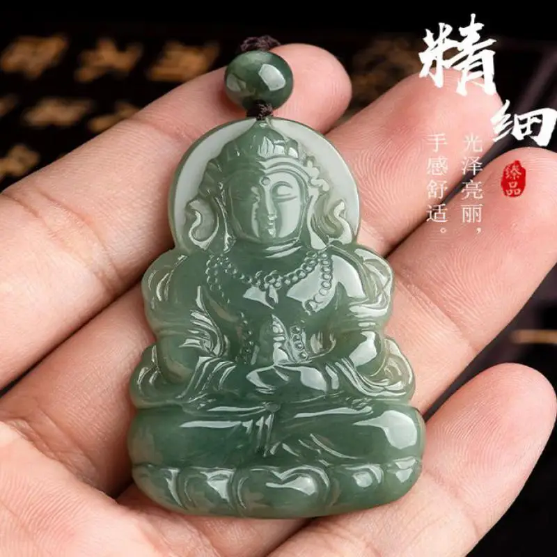 

Send Certificate Myanmar Jadeite Guanyin Buddha Necklace Men Women Feng Shui Charm Natural Burma Jade Guan Yin Lucky Amulet Gift