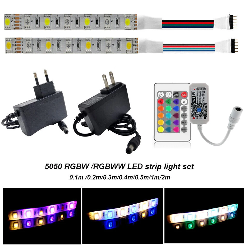 

DC12V 5050 RGBW RGBWW LED strip light with WiFi Smart Controller APP RF 24key Remote led 1A 2A LED power supply LED Tape Kit