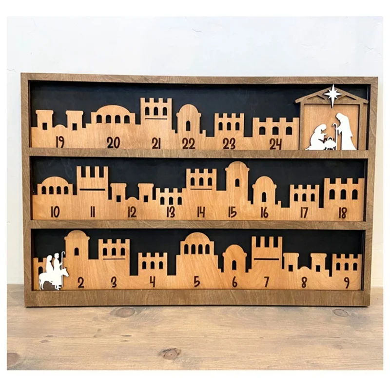 Calendario De Adviento De La Natividad De Madera - Cuenta Regresiva Para Jesús, Decoración Navideña