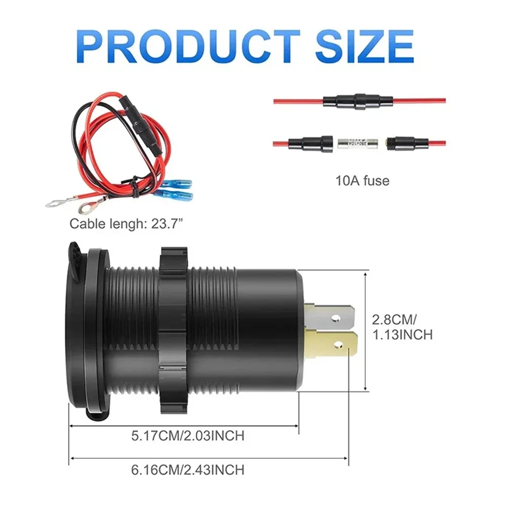 QC3.0 + PD 차량용 충전기 소켓, 이중 USB 포트, C타입, 3 포트 전원 어댑터, 스위치, 범용 방수, 78W