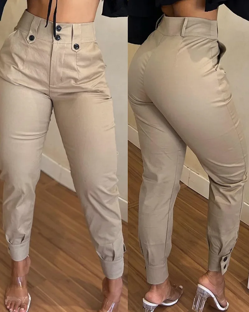 Women's urban trouser 2024 spring/summer latest khaki solid color versatile temperament high waisted comfortable casual pants small suit coat 2023 spring and autumn new short style temperament slim fit versatile khaki women s korean version suit