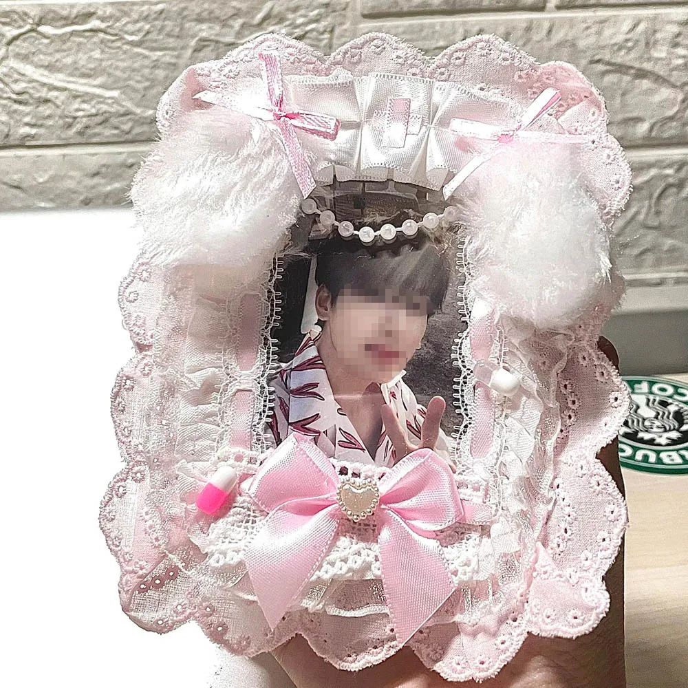 

Пушистая искусственная кожа, кружевные рукава для карт Kpop с брелоком, 3 дюйма, аниме, искусственная кожа, коллекция маленьких карт