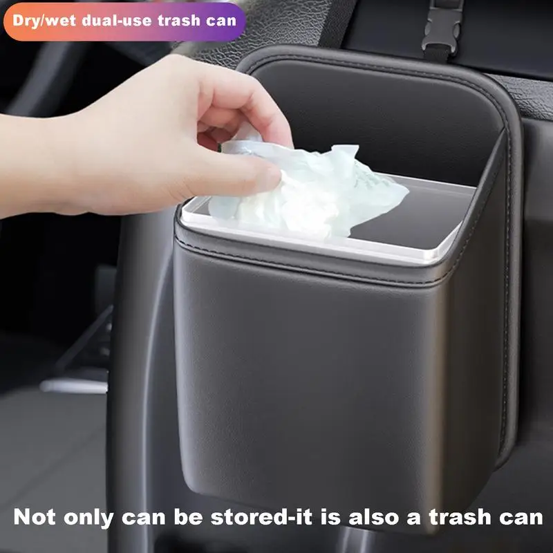Automotive Garbage Cans PU leather Waterproof Trash Can Storage Box Adhesive Backseat Trash Bin Car Storage Organizer