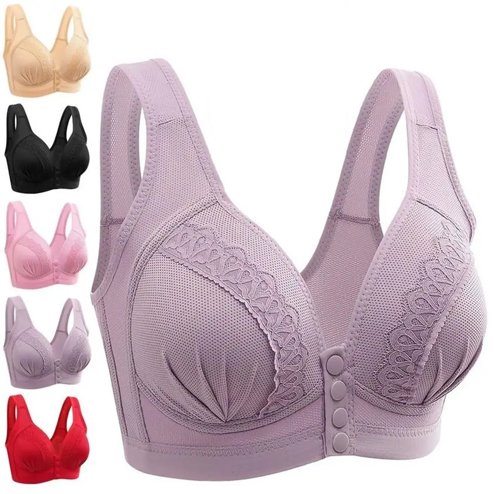 

Plus Size Front Closure Bra Breathable Sexy No Steel Ring Wireless Bras for Women Push Up Brassiere