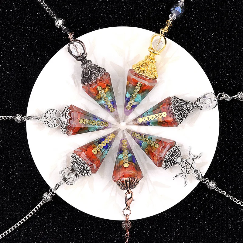 Resin 7 Chakras Pendant Pendulum for Divination Dowsing Reiki Healing Point  Dowsing Yoga Wiccan Witchcraft Spiritual Pendulos 2