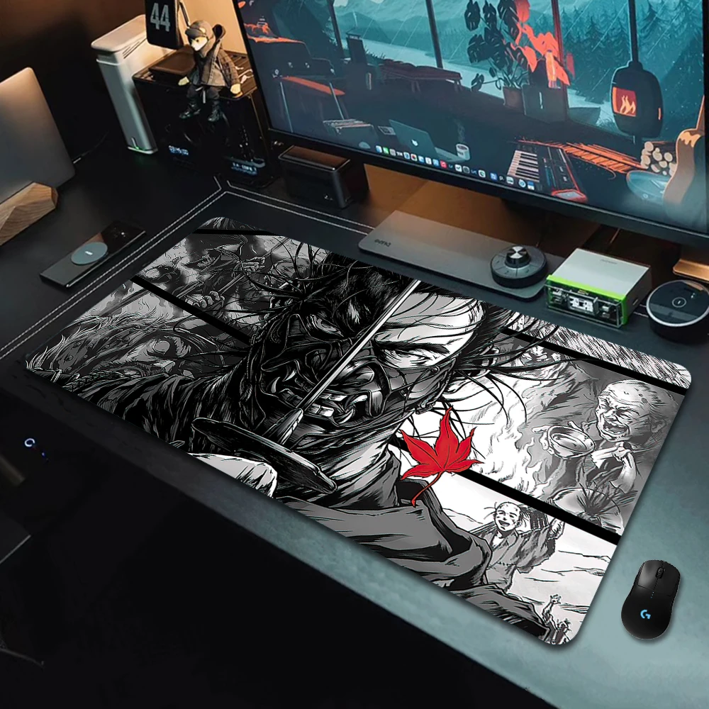 Samurai Japanese Art Large Size Mouse Pad Natural Rubber PC Gamer Computer Gaming Mousepad Desk Mat Locking Edge Keyboard Pads