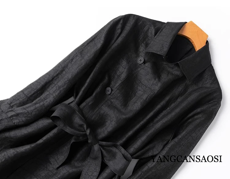 2024 Women's Spring Luxury Trench 100%Silk Old Turtle Cracked Fragrant Cloud Yarn Retro Diagonal Flap Long Sleeve Loose Coat