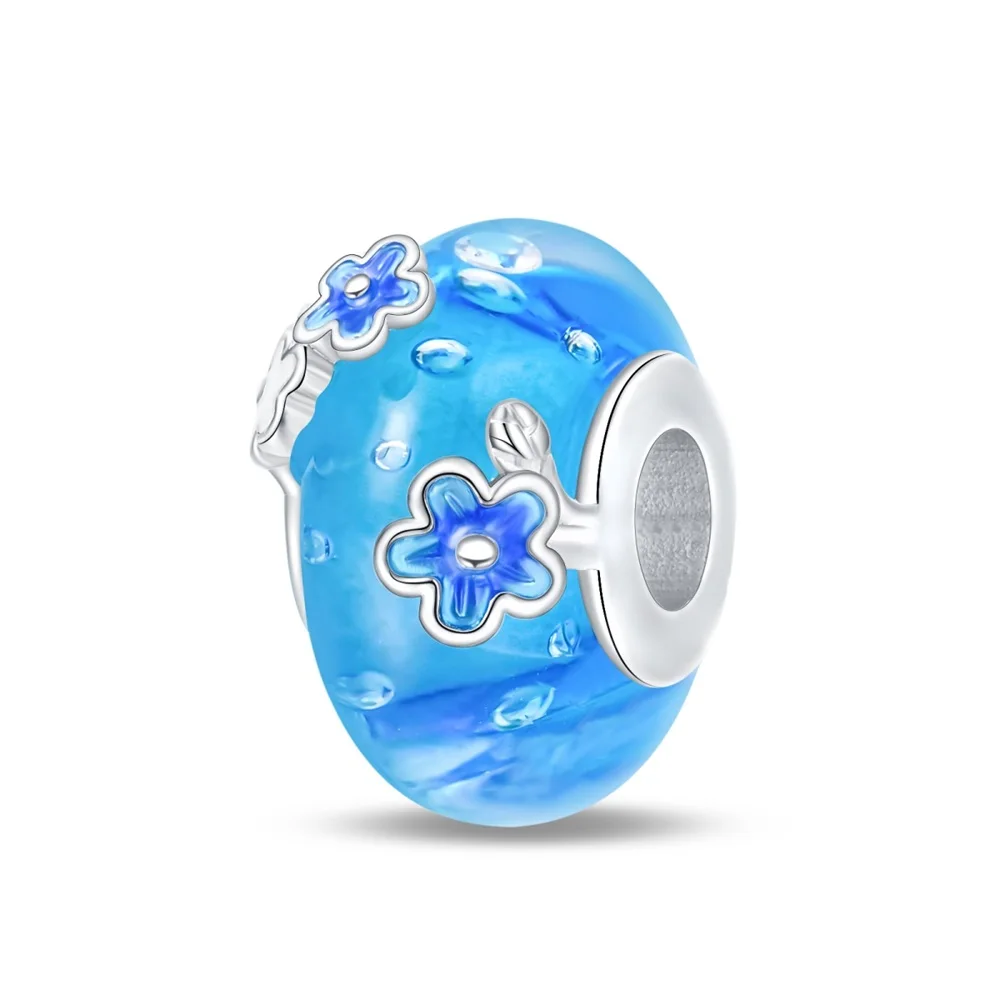 

Classic 925 Sterling Silver Elegant Blue Plum Murano Glass Charm Fit Pandora Bracelet Women's Anniversary Jewelry Gift