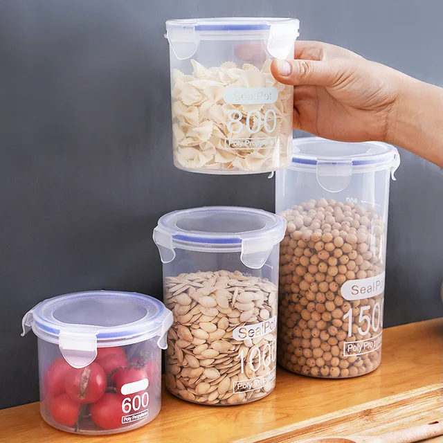 Boîte de rangement scellée transparente, 1 à 4 pièces, réservoir de stockage de céréales alimentaires de cuisine, pots scellés en plastique de grande capacité et résistant à l'humidité 2