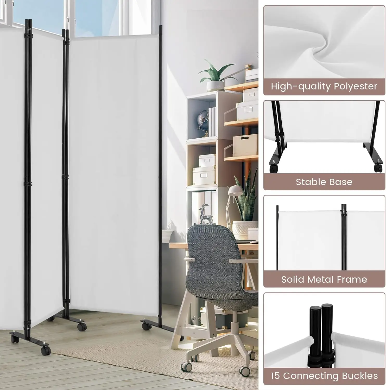 Ldaily 6 Panel Room Divider, 5.6Ft Tall Folding Privacy Screen With Wheels, Portable Freestanding Wear-Resistant Fabric 5