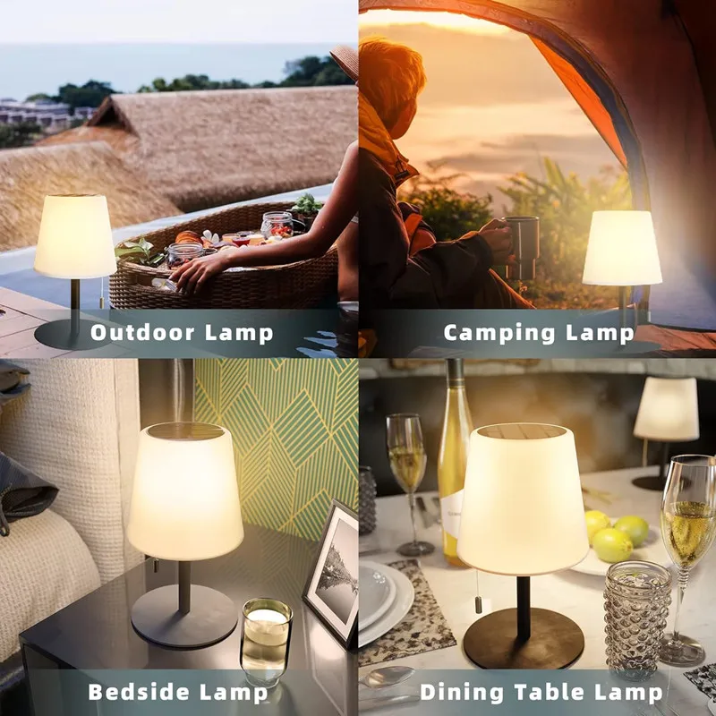 Solar Table Lamp for Camping Garden 2-in-1 Solar & USB Charging Dimmable RGB Colors Wireless IP44 Waterproof Outdoor Lightings 3
