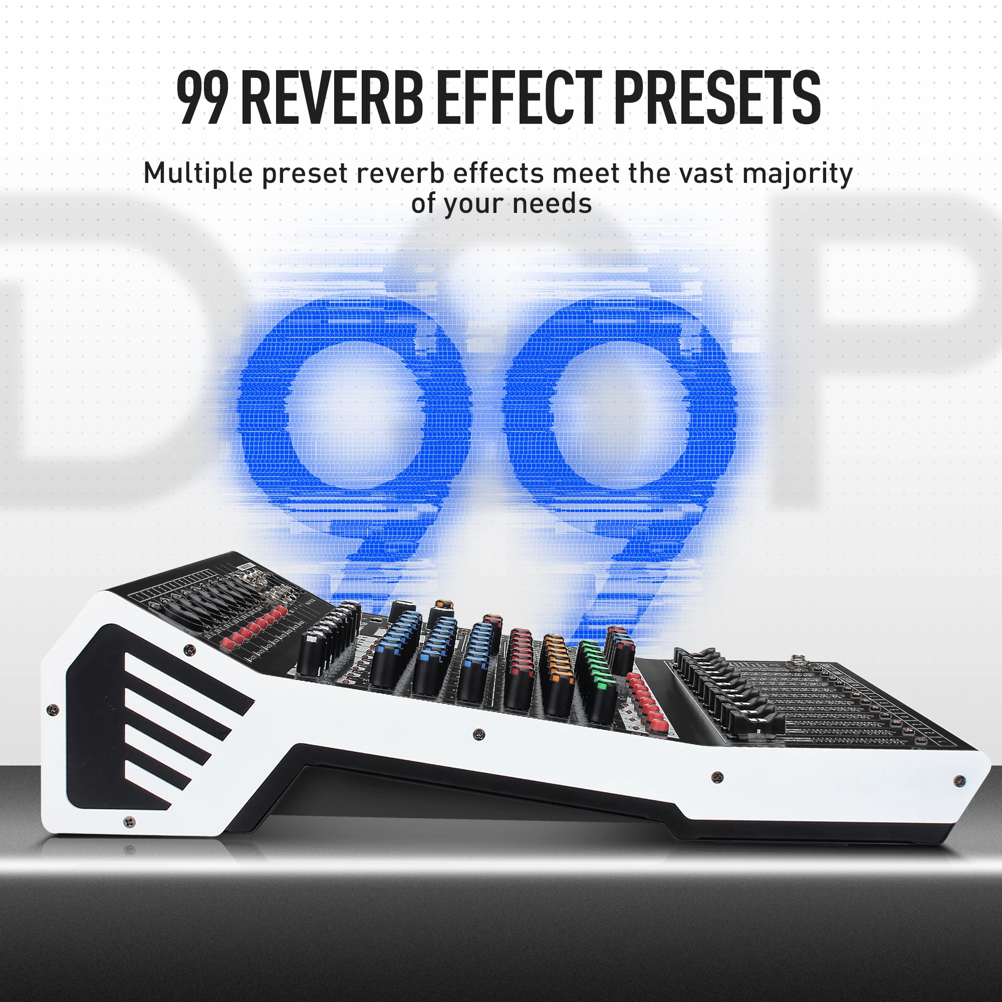 12채널 전문가용 오디오 믹싱 사운드 보드 콘솔, 99비트 DSP USB MP3 기능 탑재, PC 녹음용 XLR 마이크 잭