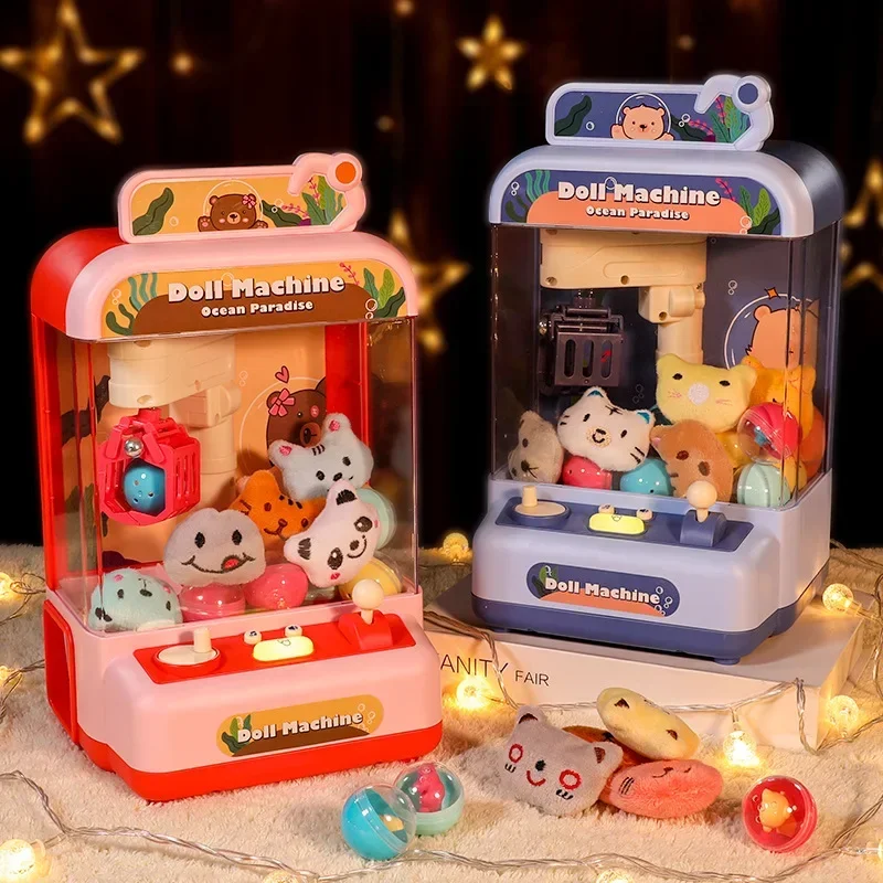Kids Mini Claw Machine Toys DIY Cartoon Gashapon Plush Doll Prizes Vending Arcade Crane Machine Children Birthday Christmas Gift 2